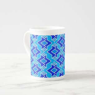 Art Deco Wallpaper Pattern, Cerulean Blue Bone China Mug