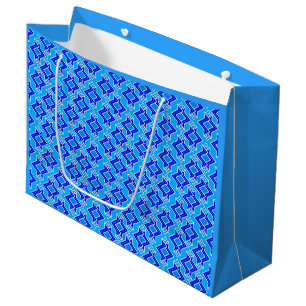 Art Deco Wallpaper Pattern, Cerulean Blue Large Gift Bag