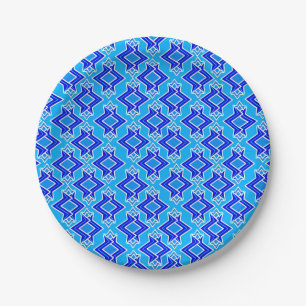Art Deco Wallpaper Pattern, Cerulean Blue Paper Plate