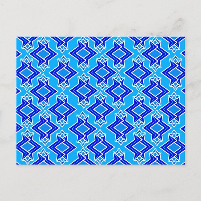 Art Deco Wallpaper Pattern, Cerulean Blue Postcard (Front)