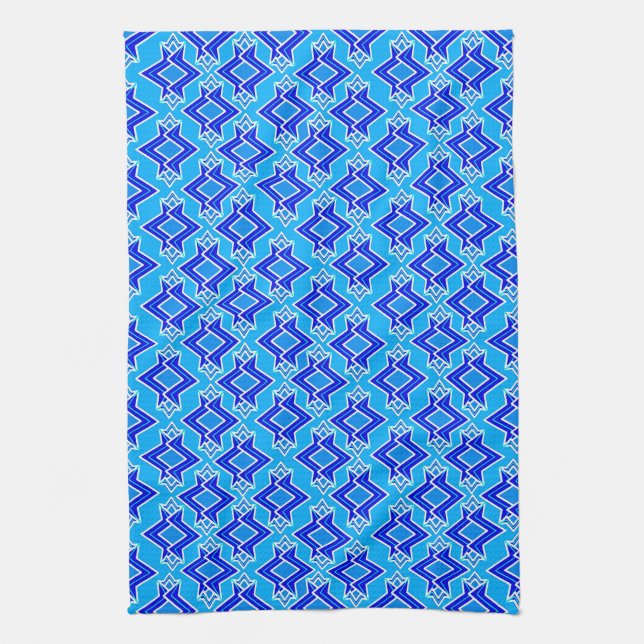 Art Deco Wallpaper Pattern, Cerulean Blue Tea Towel (Vertical)