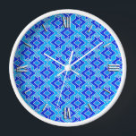 Art Deco Wallpaper Pattern, Cerulean Blue Wall Clock<br><div class="desc">Art Deco geometric wallpaper pattern in cobalt and ocean blue with white on a cerulean / sea blue background</div>