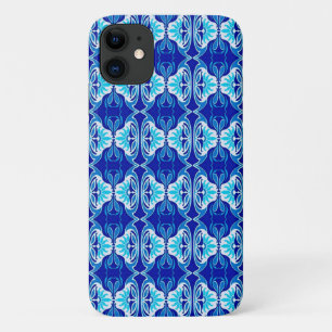 Art Deco wallpaper pattern - cobalt blue and white Case-Mate iPhone Case