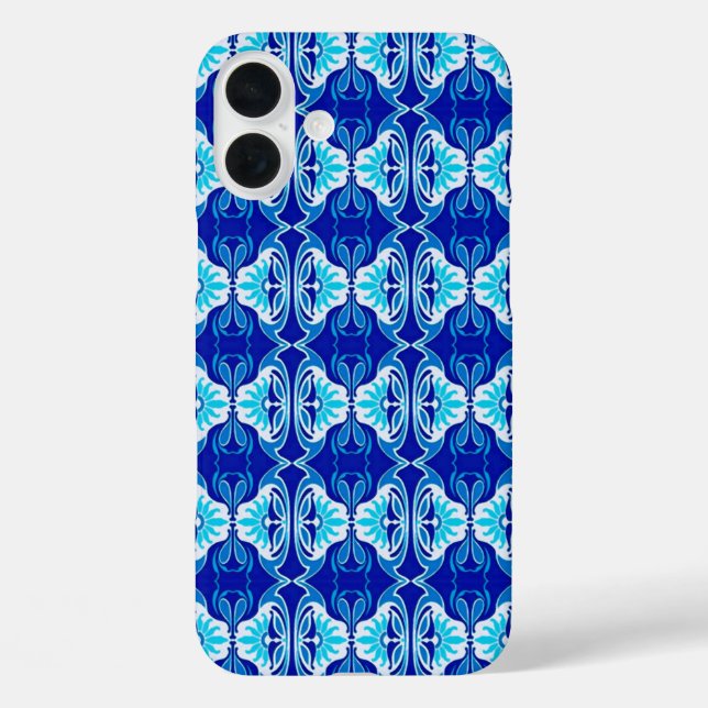 Art Deco wallpaper pattern - cobalt blue and white Case-Mate iPhone Case (Back)