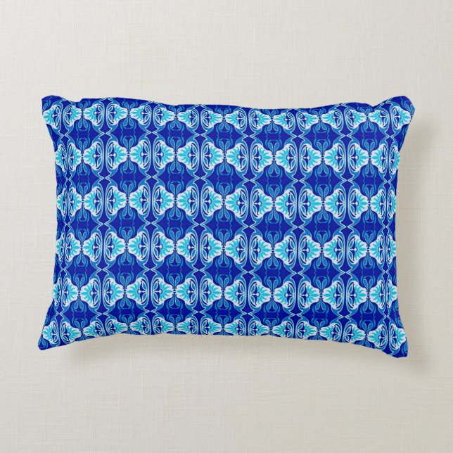 Art Deco wallpaper pattern - cobalt blue and white Decorative Cushion (Back)