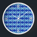 Art Deco wallpaper pattern - cobalt blue and white Wall Clock<br><div class="desc">A vintage, Art Deco wallpaper / tiled pattern - shades of turquoise, white and teal, with a solid cobalt blue background</div>