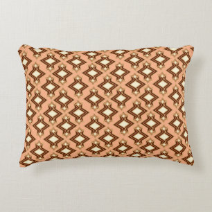 Art Deco Wallpaper Pattern, Coral and Brown Decorative Cushion