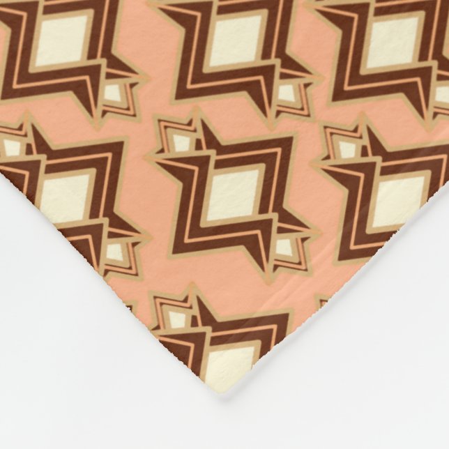 Art Deco Wallpaper Pattern, Coral and Brown Fleece Blanket (Corner)