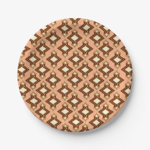 Art Deco Wallpaper Pattern, Coral and Brown Paper Plate