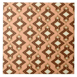Art Deco Wallpaper Pattern, Coral and Brown Tile