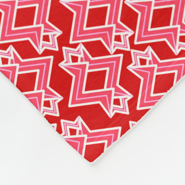 Art Deco Wallpaper Pattern, Dark Red and Pink Fleece Blanket (Corner)