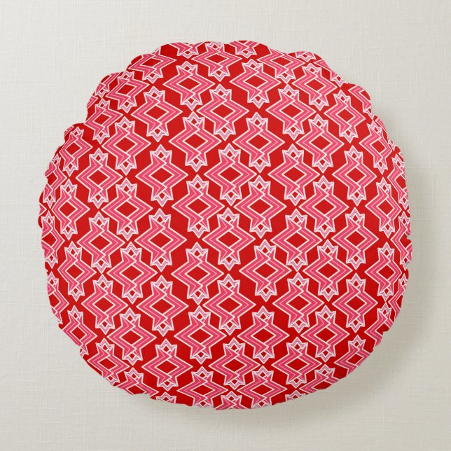 Art Deco Wallpaper Pattern, Dark Red and Pink Round Cushion (Front)