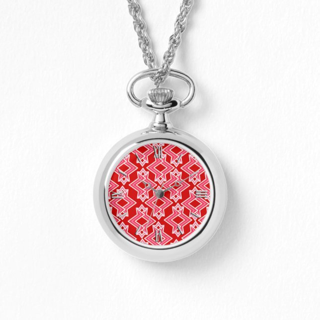 Art Deco Wallpaper Pattern, Dark Red and Pink Watch (Front)