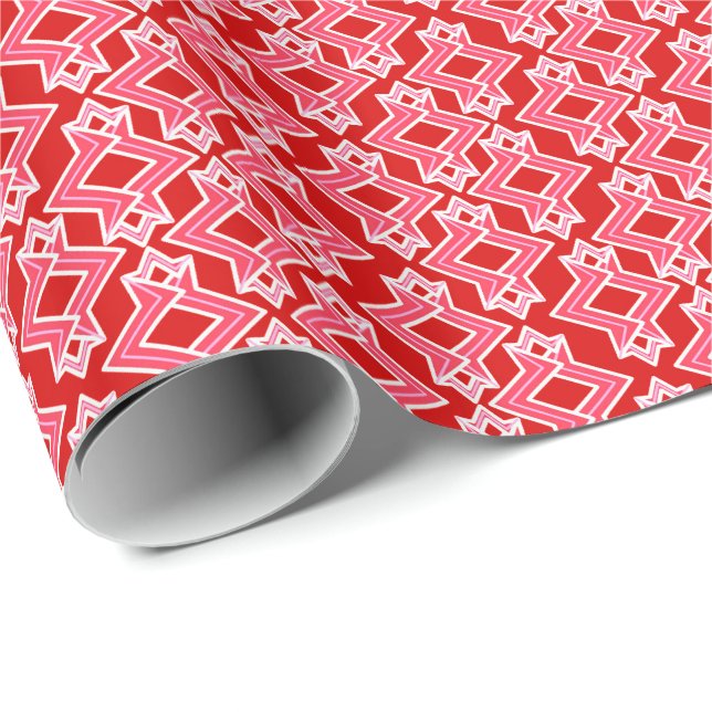 Art Deco Wallpaper Pattern, Dark Red and Pink Wrapping Paper (Roll Corner)