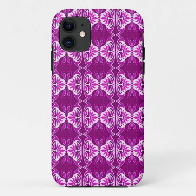 Art Deco wallpaper pattern - deep purple and white Case-Mate iPhone Case (Back)