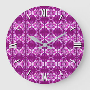 Art Deco wallpaper pattern - deep purple and white Large Clock