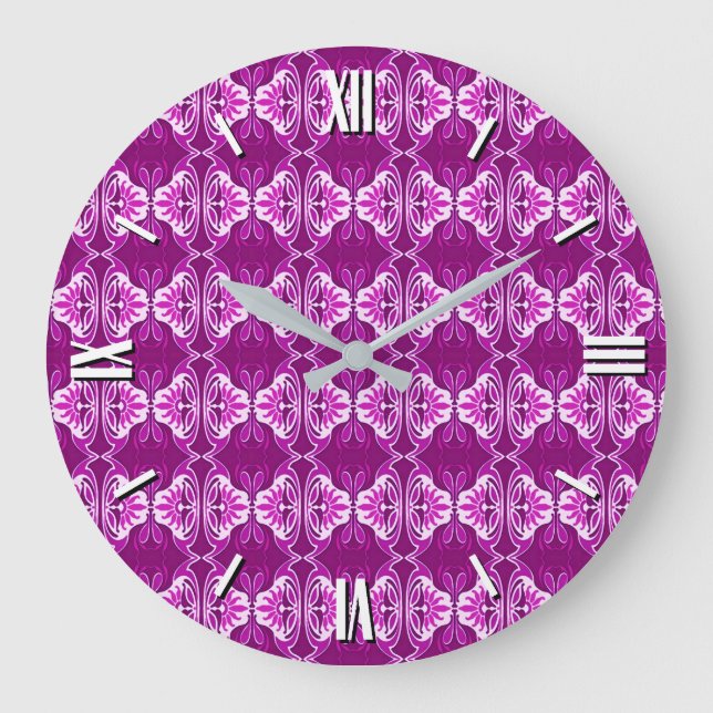 Art Deco wallpaper pattern - deep purple and white Large Clock (Front)