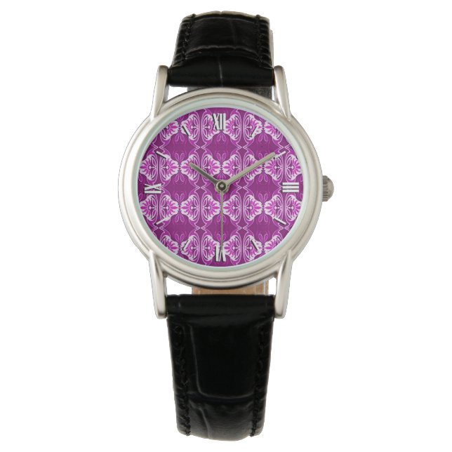 Art Deco wallpaper pattern - deep purple and white Watch (Front)