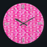 Art Deco Wallpaper Pattern, Fuchsia Pink Large Clock<br><div class="desc">Art Deco geometric wallpaper pattern in shades of fuchsia pink,  light pink,  and red with cream on a deep fuchsia pink background</div>