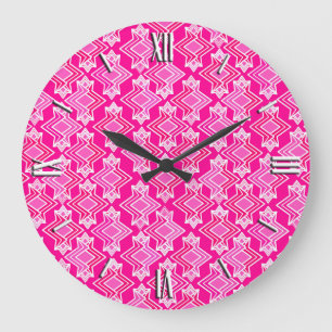 Art Deco Wallpaper Pattern, Fuchsia Pink Large Clock