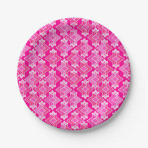 Art Deco Wallpaper Pattern, Fuchsia Pink Paper Plate