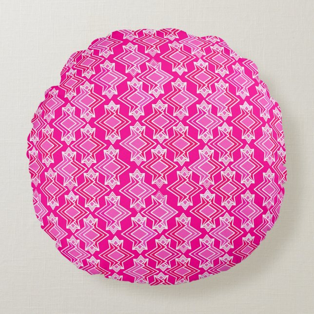 Art Deco Wallpaper Pattern, Fuchsia Pink Round Cushion (Front)