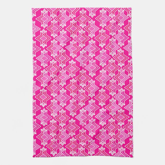 Art Deco Wallpaper Pattern, Fuchsia Pink Tea Towel (Vertical)