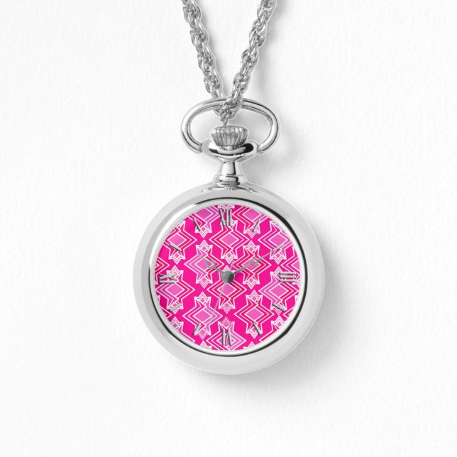 Art Deco Wallpaper Pattern, Fuchsia Pink Watch (Front)