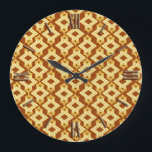 Art Deco Wallpaper Pattern, Golden Brown Large Clock<br><div class="desc">Art Deco geometric wallpaper pattern in light beige and gold on a deeper golden brown background</div>