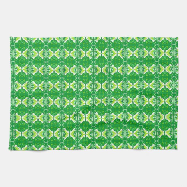 Art Deco wallpaper pattern - green and white Tea Towel (Horizontal)