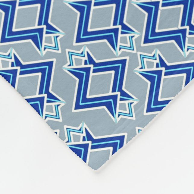 Art Deco Wallpaper Pattern, Grey / Grey and Blue Fleece Blanket (Corner)