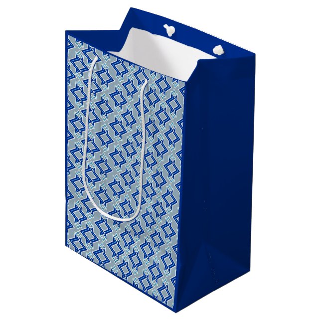 Art Deco Wallpaper Pattern, Grey / Grey and Blue Medium Gift Bag (Front Angled)