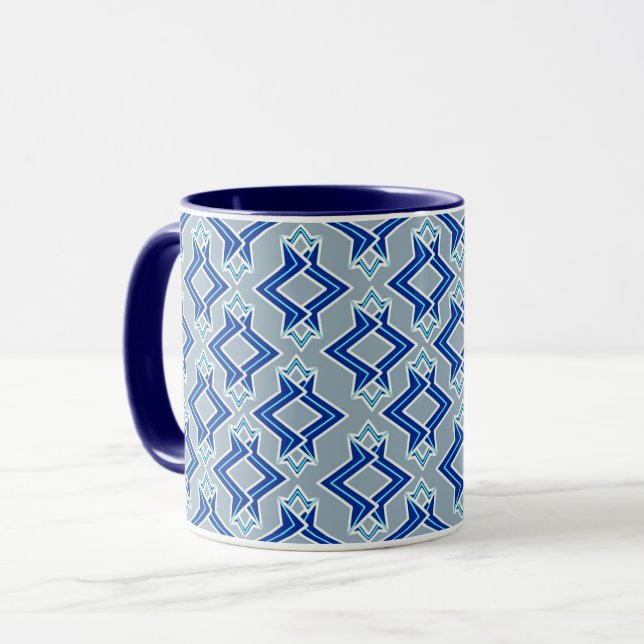 Art Deco Wallpaper Pattern, Grey / Grey and Blue Mug (Front Left)