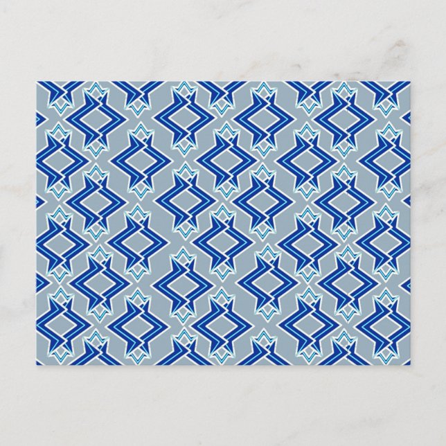 Art Deco Wallpaper Pattern, Grey / Grey and Blue Postcard (Front)