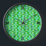 Art Deco Wallpaper Pattern, Jade Green Wall Clock<br><div class="desc">Art Deco geometric wallpaper pattern in shades of turquoise,  blue and pale green on a deep jade green background</div>