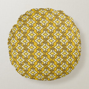 Art Deco Wallpaper Pattern, Mustard Gold Round Cushion