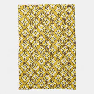Art Deco Wallpaper Pattern, Mustard Gold Tea Towel
