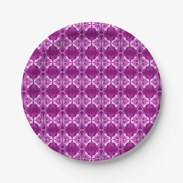 Art Deco wallpaper pattern - purple and white Paper Plate (Front)