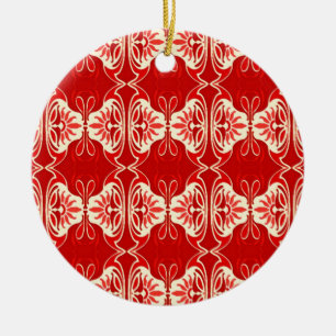 Art Deco wallpaper pattern - red and white Ceramic Tree Decoration