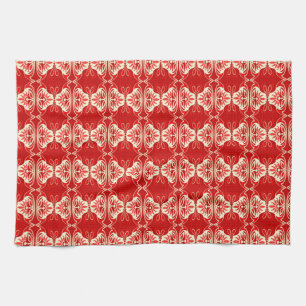 Art Deco wallpaper pattern - red and white Tea Towel