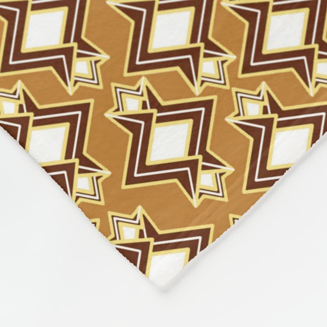 Art Deco Wallpaper Pattern, Tan and Brown Fleece Blanket (Corner)