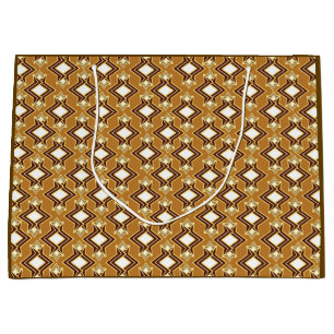 Art Deco Wallpaper Pattern, Tan and Brown Large Gift Bag