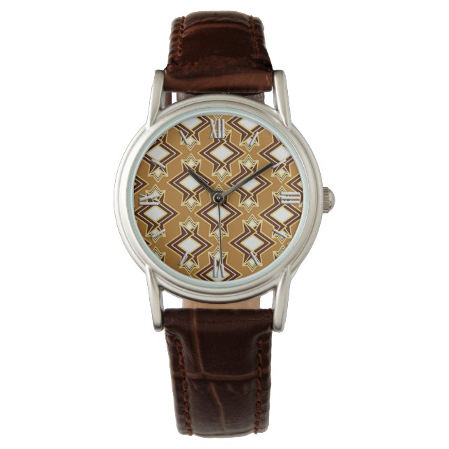 Art Deco Wallpaper Pattern, Tan and Brown Watch (Front)