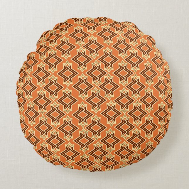 Art Deco Wallpaper Pattern, Terracotta / Rust Round Cushion (Front)
