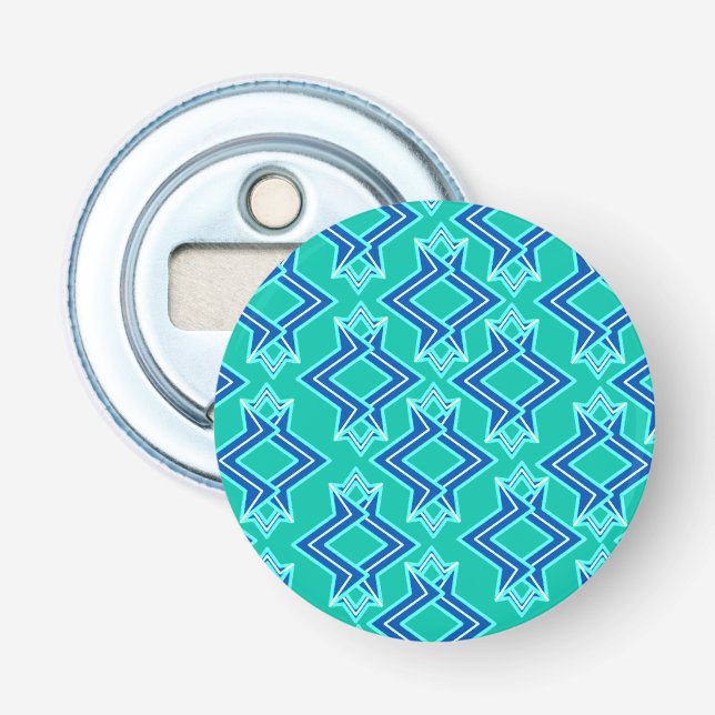 Art Deco Wallpaper Pattern, Turquoise and Cobalt Bottle Opener (Front)