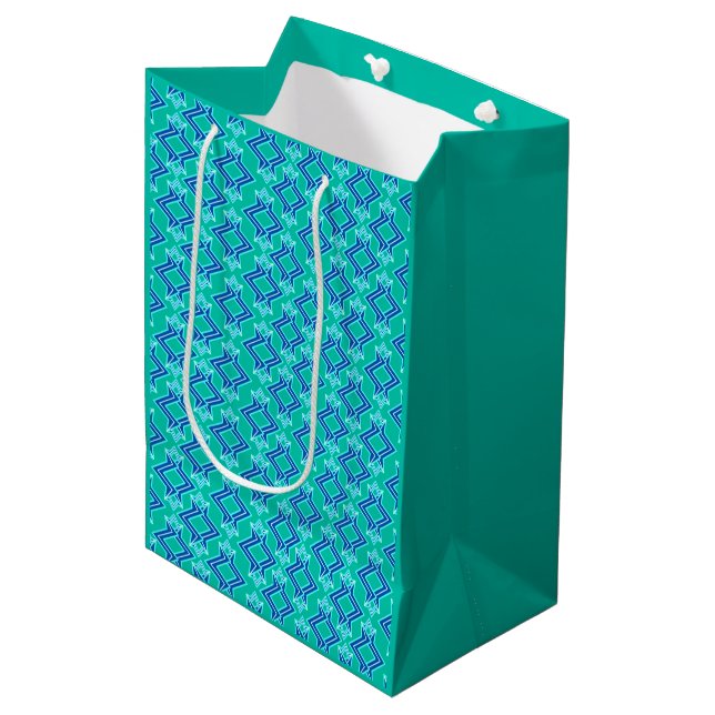 Art Deco Wallpaper Pattern, Turquoise and Cobalt Medium Gift Bag (Front Angled)