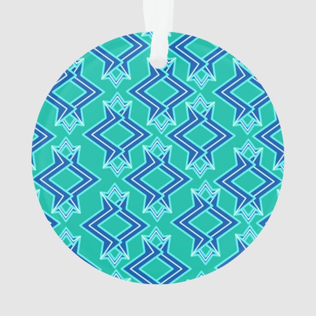 Art Deco Wallpaper Pattern, Turquoise and Cobalt Ornament (Back)
