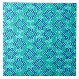Art Deco Wallpaper Pattern, Turquoise and Cobalt Tile