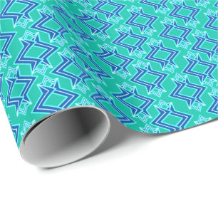 Art Deco Wallpaper Pattern, Turquoise and Cobalt Wrapping Paper
