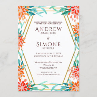 Art Deco Watercolor Rehearsal Dinner Invitation